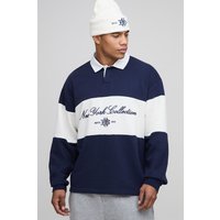 Gestreiftes Oversize Rugby-Poloshirt mit New York Stickerei - Blau - M, Blau von boohooman