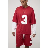 Oversized Official Man Faux Layer Mesh Sports Top - Rot - S, Rot von boohooman