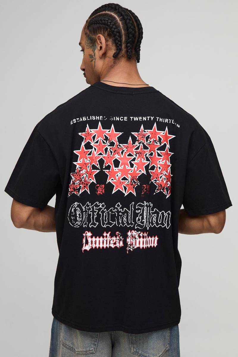 Oversize Official Man T-Shirt mit Sternen-Print - Schwarz - XS, Schwarz von boohooman