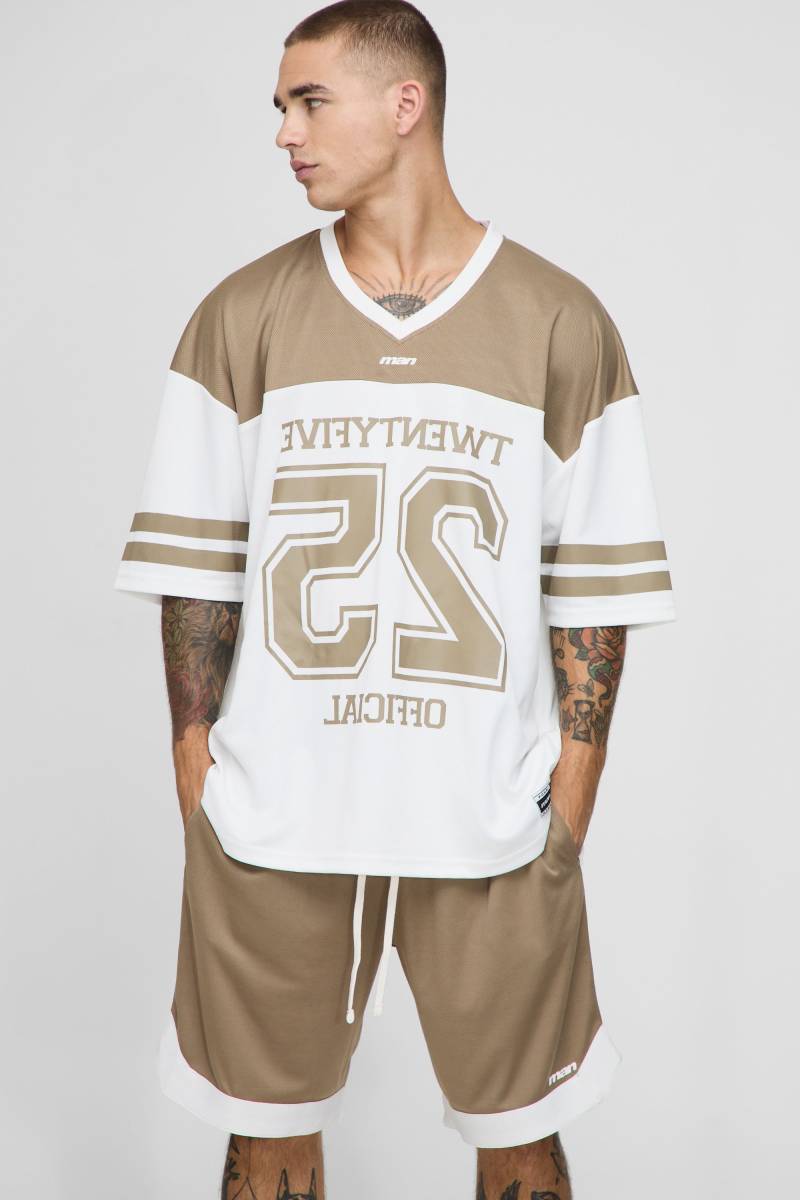 Oversize Official Mesh Hockey-Oberteil & Shorts - Khaki - XL, Khaki von boohooman