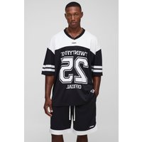 Oversize Official Mesh Hockey-Oberteil & Shorts - Schwarz - M, Schwarz von boohooman