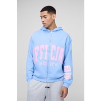 Oversize Official Hoodie mit rohem Saum und Reißverschluss - Blau - M, Blau Oversize Official Hoodie mit rohem Saum und Reißverschluss - Blau - M, Blau von boohooman