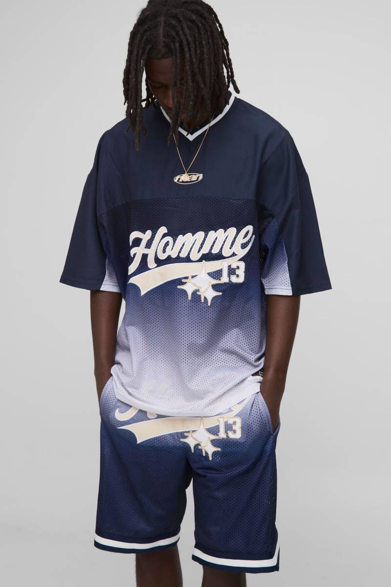 Oversize Mesh Basketball T-Shirt-Set mit Farbverlauf - Blau - XS, Blau von boohooman