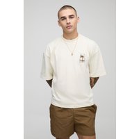 Oversize T-Shirt mit Palmen-Stickerei - Ecru - XS, Ecru Oversize T-Shirt mit Palmen-Stickerei - Ecru - XS, Ecru von boohooman