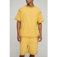 Oversize T-Shirt mit Kontrast-Naht & Shorts - Gelb - XL, Gelb von boohooman