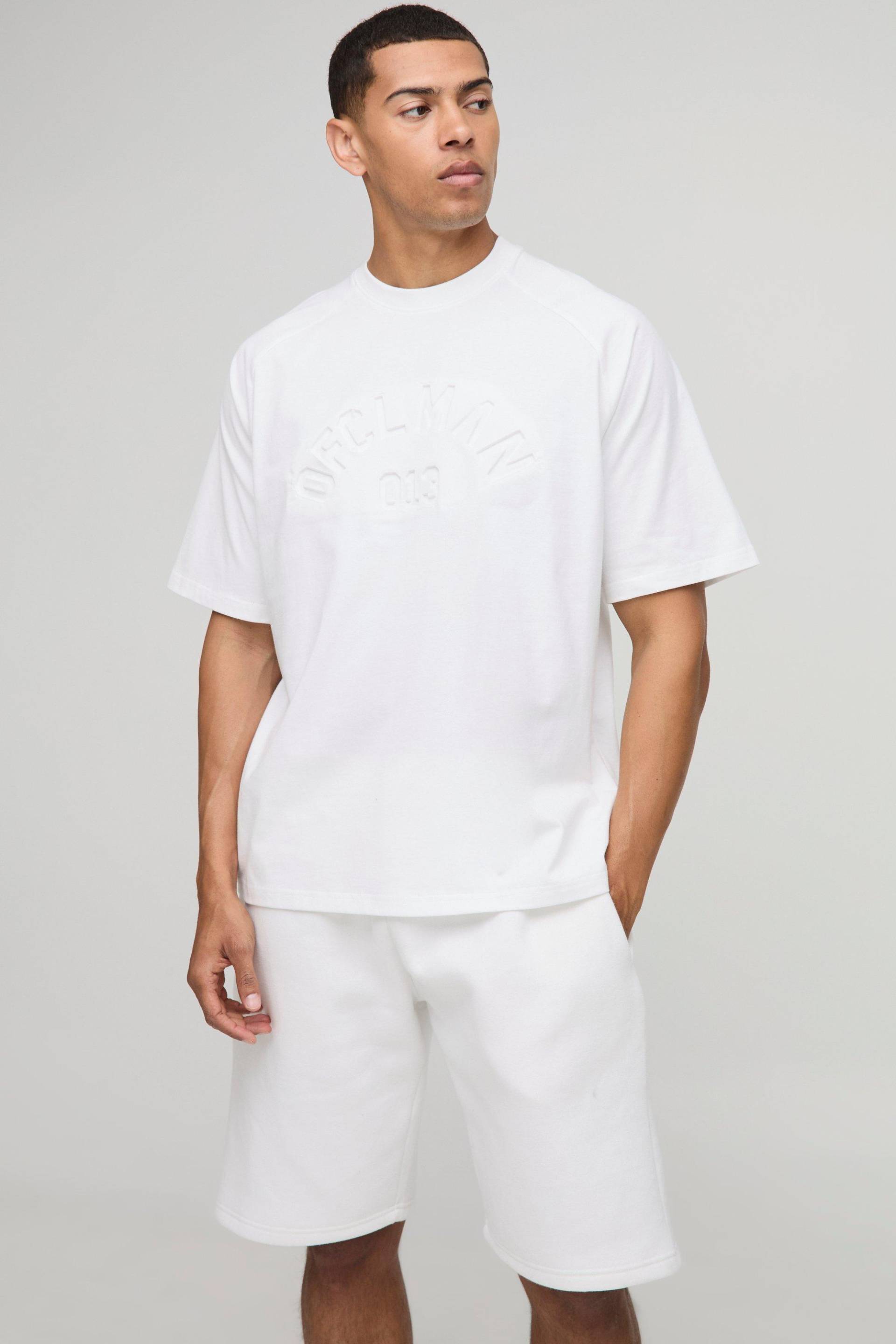 Oversize Raglan T-Shirt mit Official Man Print - Weiß - M, Weiß von boohooman