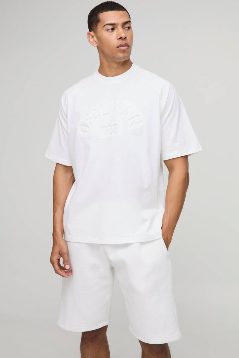 Oversize Raglan T-Shirt mit Official Man Print - Weiß - M, Weiß von boohooman