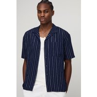 Kurzärmliges besticktes gestreiftes Oversize Hemd - Blau - XL, Blau von boohooman