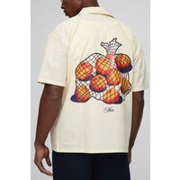 Gestreiftes Oversize Hemd mit Obst-Print - Gelb - L, Gelb Gestreiftes Oversize Hemd mit Obst-Print - Gelb - L, Gelb von boohooman