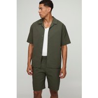 Kurzärmliges Oversize Stretch-Hemd & Shorts - Khaki - M, Khaki Kurzärmliges Oversize Stretch-Hemd & Shorts - Khaki - M, Khaki von boohooman