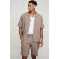 Kurzärmliges Oversize Stretch-Hemd & Shorts - Taupe - XS, Taupe Kurzärmliges Oversize Stretch-Hemd & Shorts - Taupe - XS, Taupe von boohooman