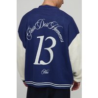 Oversized Ribbed Sleeve Varsity Jacquard Knitted Cardigan von boohooman