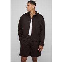Oversize Scuba Harrington-Jacke & lockere Shorts - Braun - M, Braun von boohooman
