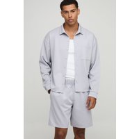 Oversize Scuba Harrington-Jacke & lockere Shorts - Grau - S, Grau von boohooman