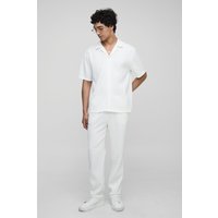 Kurzärmliges Oversize Hemd & Hose mit geradem Bein - Weiß - XL, Weiß Kurzärmliges Oversize Hemd & Hose mit geradem Bein - Weiß - XL, Weiß von boohooman