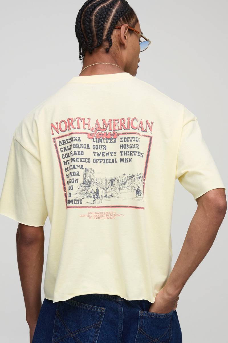 Zerrissenes Oversize T-Shirt mit Print - Gelb - S, Gelb von boohooman
