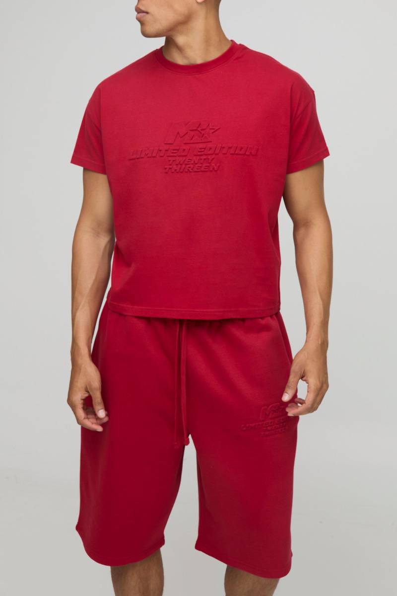 Oversize T-Shirt mit M Stern Print & Jorts - Rot - L, Rot von boohooman