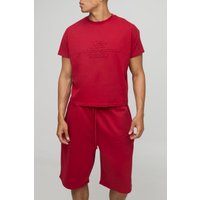 Oversize T-Shirt mit M Stern Print & Jorts - Rot - M, Rot von boohooman