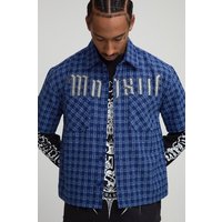 Oversized Small Microcheck Double Pocket Boxy Shirt - Blau - L, Blau Oversized Small Microcheck Double Pocket Boxy Shirt - Blau - L, Blau von boohooman