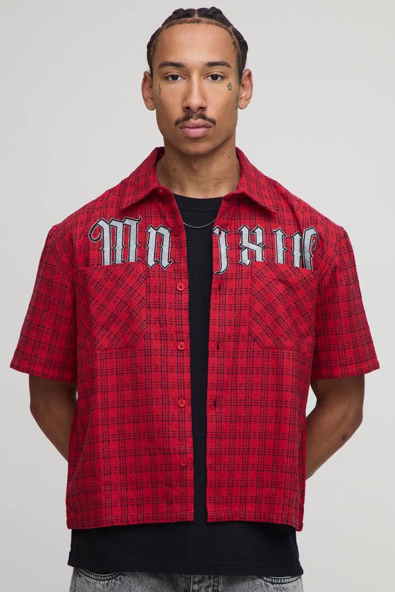 Kastiges Oversize Hemd mit doppelten Taschen - Rot - S, Rot Kastiges Oversize Hemd mit doppelten Taschen - Rot - S, Rot von boohooman