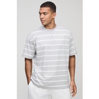 Gestreiftes Oversize Rundhals T-Shirt - Grau - XS, Grau von boohooman