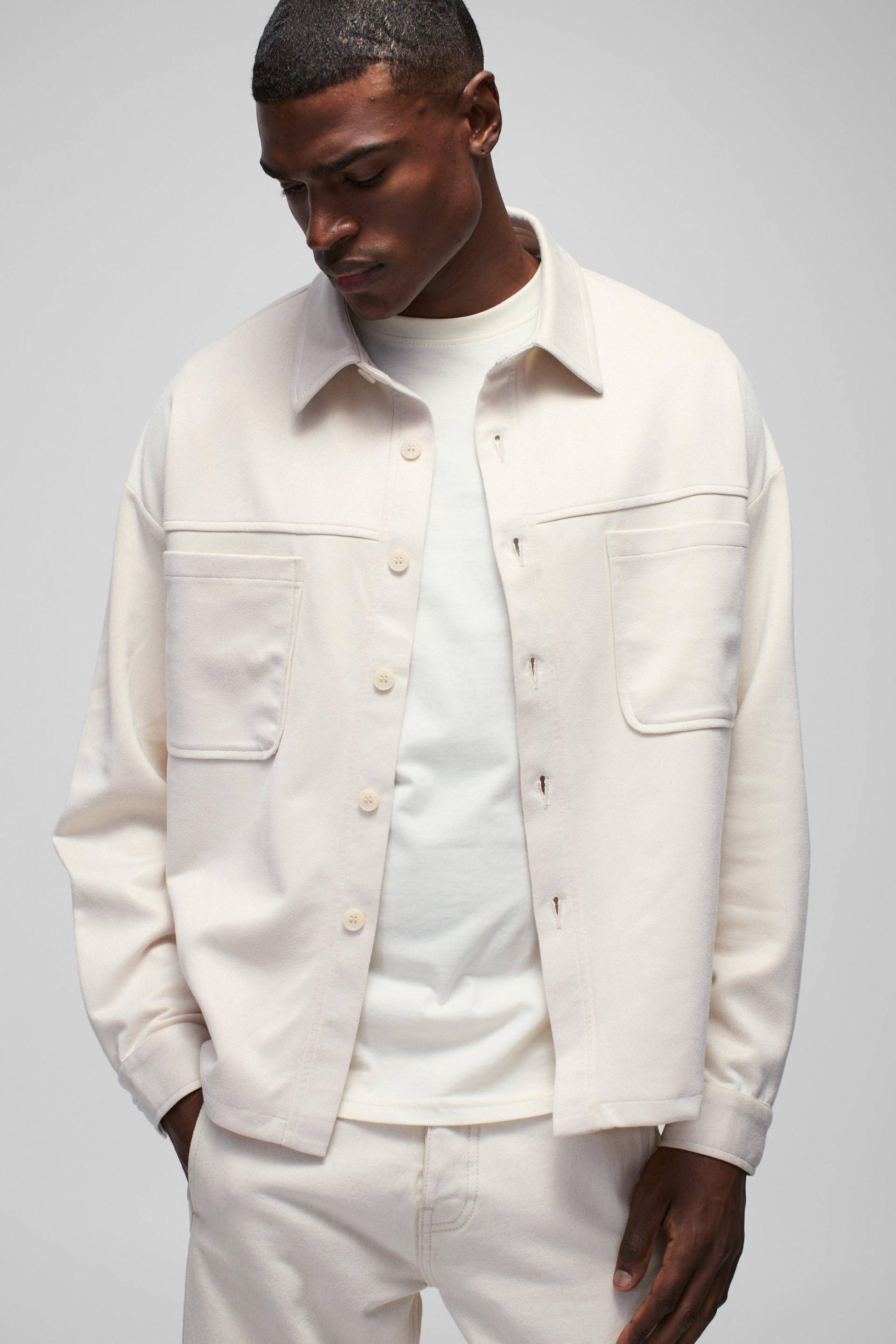 Oversize Wildleder-Overshirt - Ecru - M, Ecru Oversize Wildleder-Overshirt - Ecru - M, Ecru von boohooman