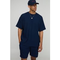 Strukturiertes geripptes Oversize T-Shirt & lockere Shorts - Blau - S, Blau Strukturiertes geripptes Oversize T-Shirt & lockere Shorts - Blau - S, Blau von boohooman