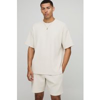 Strukturiertes geripptes Oversize T-Shirt & lockere Shorts - Grau - M, Grau von boohooman