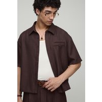 Kurzärmliges strukturiertes Oversize Hemd - Braun - L, Braun von boohooman