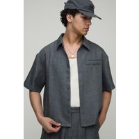 Kurzärmliges strukturiertes Oversize Hemd - Grau - M, Grau von boohooman