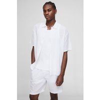 Kurzärmliges strukturiertes Oversize Hemd und lockere Shorts - Weiß - L, Weiß von boohooman