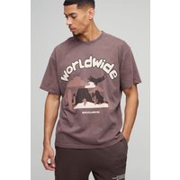Oversize T-Shirt mit Worldwide Western Print - Braun - XS, Braun Oversize T-Shirt mit Worldwide Western Print - Braun - XS, Braun von boohooman