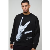Oversize Sweatshirt mit lizenziertem Tupac Print - Schwarz - S, Schwarz von boohooman