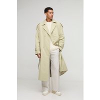 Zweireihiger Oversize Twill Trenchcoat - Beige - XL, Beige von boohooman