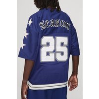 Besticktes Oversize Sport T-Shirt mit V-Ausschnitt - Blau - XS, Blau von boohooman