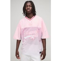 Oversize T-Shirt mit V-Ausschnitt und Homme Stern-Print - Rosa - XS, Rosa Oversize T-Shirt mit V-Ausschnitt und Homme Stern-Print - Rosa - XS, Rosa von boohooman