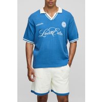 Kurzärmliges Oversize Poloshirt mit V-Ausschnitt & Shorts - Blau - XL, Blau von boohooman