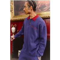 Oversize Polo-Pullover mit Stickerei - Blau - XS, Blau Oversize Polo-Pullover mit Stickerei - Blau - XS, Blau von boohooman
