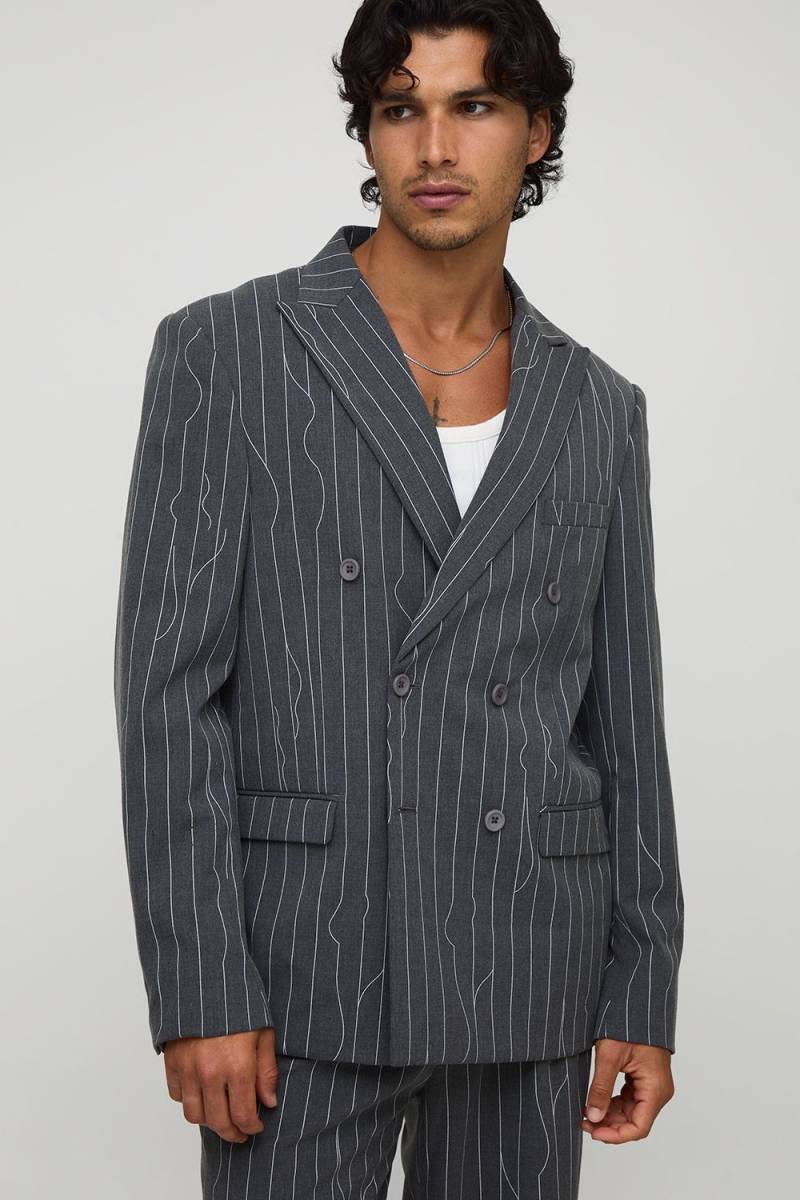 Oversize Nadelstreifen-Blazer - Grau - 34, Grau von boohooman