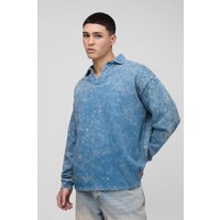 Oversize Sweatshirt Poloshirt - Petrol - XL, Petrol Oversize Sweatshirt Poloshirt - Petrol - XL, Petrol von boohooman