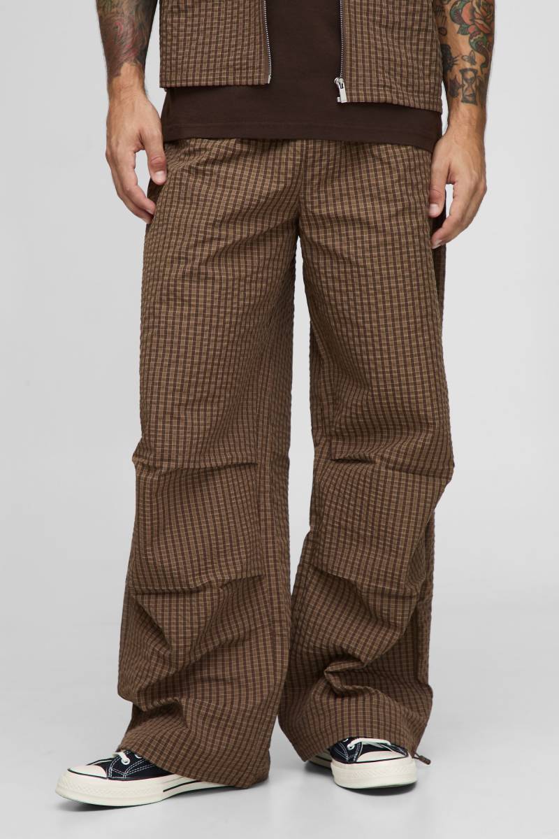 Parachute Check Ripstop Trouser - Braun - XS, Braun von boohooman