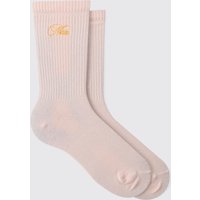 Pinke gerippte Sportsocken mit Man-Stickerei Pinke gerippte Sportsocken mit Man-Stickerei von boohooman