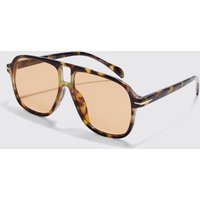 Plastic Aviator Clear Lens Sunglasses - Braun - ONE SIZE, Braun von boohooman