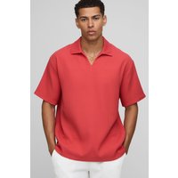 Super Oversize Hemd mit V-Ausschnitt - Rot - S, Rot von boohooman