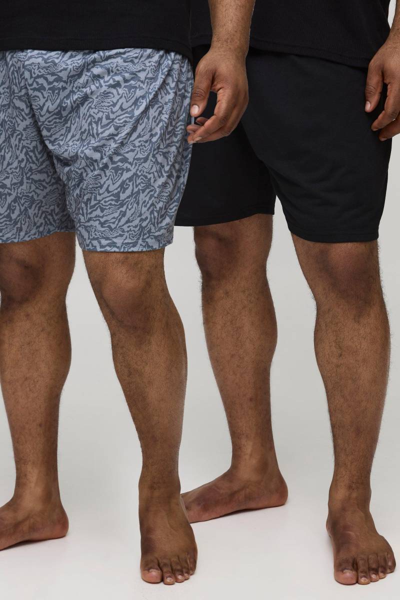 Plus 2er-Pack Shorts mit abstraktem Print - Grau - 4XL, Grau von boohooman