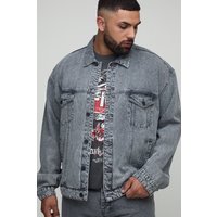 Plus kastige Oversize Jeansjacke mit Acid-Waschung - Schwarz - 4XL, Schwarz Plus kastige Oversize Jeansjacke mit Acid-Waschung - Schwarz - 4XL, Schwarz von boohooman