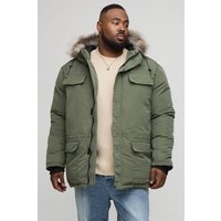 Plus Arctic Parka mit Kunstpelzkapuze - Khaki - 4XL, Khaki von boohooman