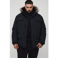Plus Arctic Parka mit Kunstpelzkapuze - Schwarz - 3XL, Schwarz von boohooman