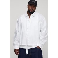 Plus kastiges Oversize Hemd mit B-Stickerei - Weiß - 3XL, Weiß von boohooman