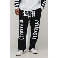 Plus lockere Jogginghose mit Limited Edition Print und rohem Saum - Schwarz - 3XL, Schwarz von boohooman